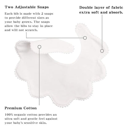 JANGANNSA 3 PCS White Flower Baby Bibs Infant Burp Clothes for Baby Girls Saliva Towel Cotton Infant Toddler Girls Bibs (3PCS-White)