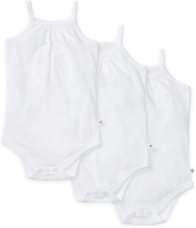 Burt's Bees Baby Girls' One-Piece Organic Cotton Camisole Bodysuits, 3-Pack