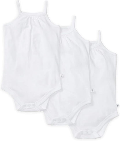Burt's Bees Baby Girls' One-Piece Organic Cotton Camisole Bodysuits, 3-Pack