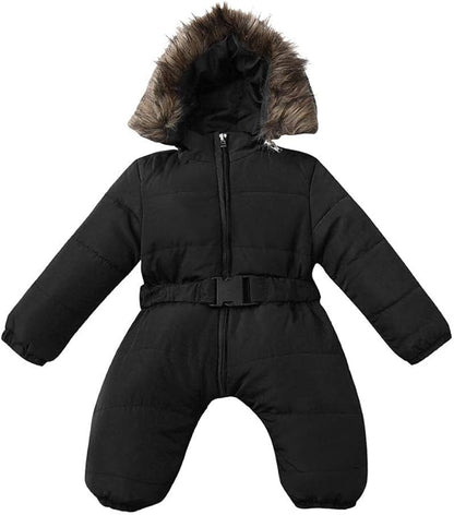Baby Boys Girls One-Piece Snowsuit Winter Padded Coat Hooded Ski Suit Full Zip Insulated Jacket Jumpsuit Ski Clothes
