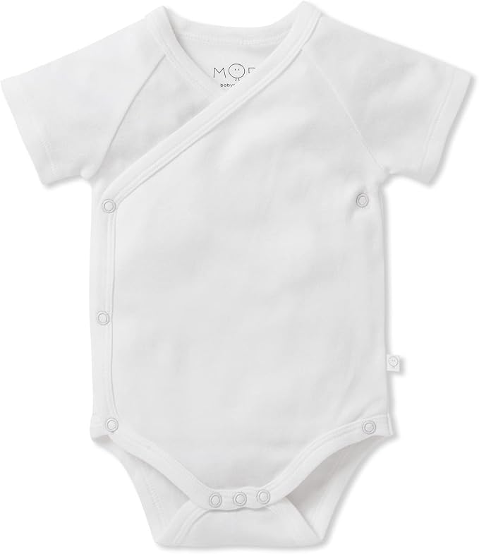 MORI Baby Unisex Short Sleeve Kimono Bodysuit - Breathable Comfort Wrap Romper with Nickel Free Poppers for Boys and Girls