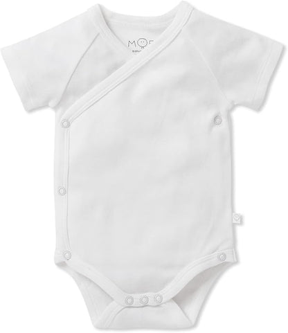 MORI Baby Unisex Short Sleeve Kimono Bodysuit - Breathable Comfort Wrap Romper with Nickel Free Poppers for Boys and Girls