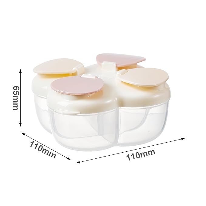 Formula Dispenser No-Spill with Four Compartment, Infant Milk Powder Dispenser Portable On The Go, Kids Snack Formula Containers for Travel Hold Outdoor, Light Yellow