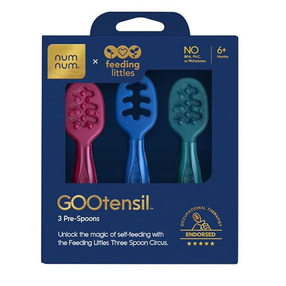 NumNum Baby Spoons Set, Feeding Littles x Silicone Pre-Spoon GOOtensils for Baby Led Weaning, Self-Feeding & Teething, First Stage Toddler Utensils for Ages 6+ Months, 3-Pack, BPA-Free (Jewel Tones)