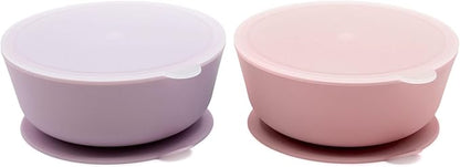 WeeSprout Suction Bowls for Baby & Toddlers (Set of 2) - 100% Silicone w/Plastic Lid - Leak Proof Feeding Supplies - Dishwasher & Microwave Safe Infant Dinnerware w/Extra Strong Base