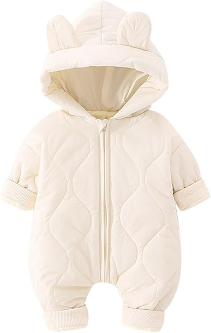 Infant Baby Padded Quilted Jumpsuit Cute Ears Hooded Puffer Jacket Coats Newborn Zip up Onesie Romper Winter Snowsuit