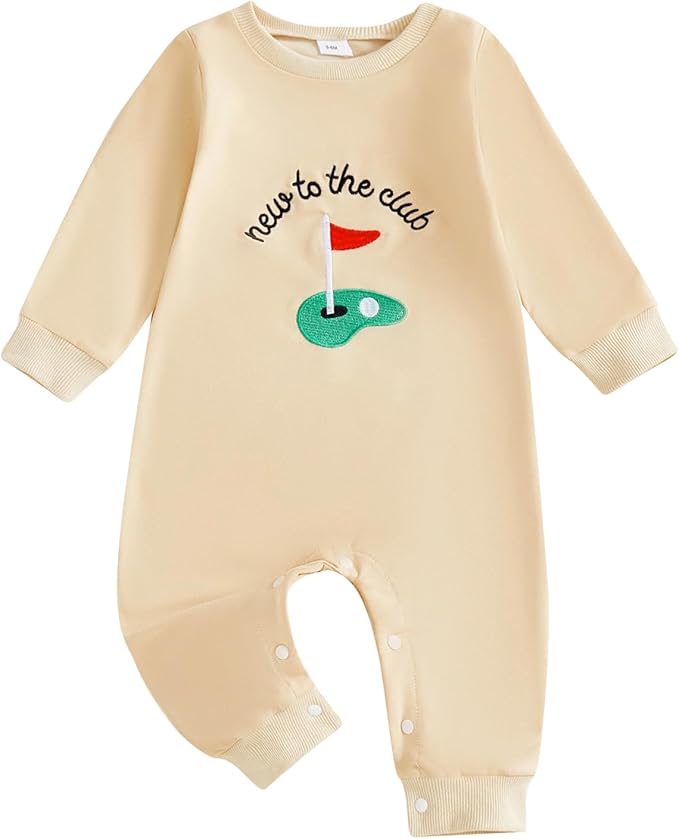 Newborn Baby Boy Fall Outfit Romper Golf Court Embroidery Long Sleeve Onesie Jumpsuit Bodysuit Cute Infant Clothes