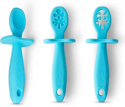 Growing Love Baby Spoons Set, Self Feeding 6 months, Pre-Spoon, Toddler spoon, Baby utensils, training spoon, cuchara bebe, blw, 100% silicone, Anti choke shield