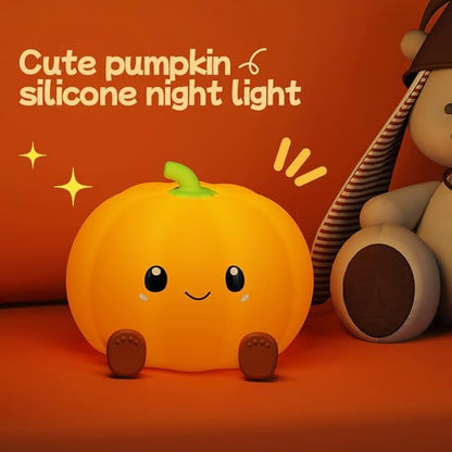 Pumpkin Night Light for Kids Adult, 3 Adjustable Brightness, USB-C Rechargeable, Baby-Safe Bedside Light, Toddler Sleep Training & Kids Room Decor