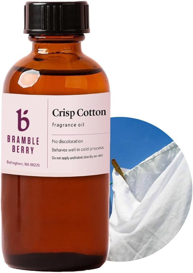 Bramble Berry Crisp Cotton Fragrance Oil 2 oz | Fresh Clean Scent for Soap Making, Lotion, Linen Spray, Candles & Bath Bombs | Skin Safe, Vegan, Paraben & Phthalate Free