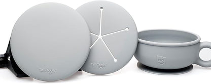 TalkTools Itsy Bowl with Locking Lid - Platinum grade silicone with Volume Lines, Curved Walls for Easy Scooping - for Babies, Toddlers, Children, and Elderly - Snack Cup Lid Accessory (Cloud)