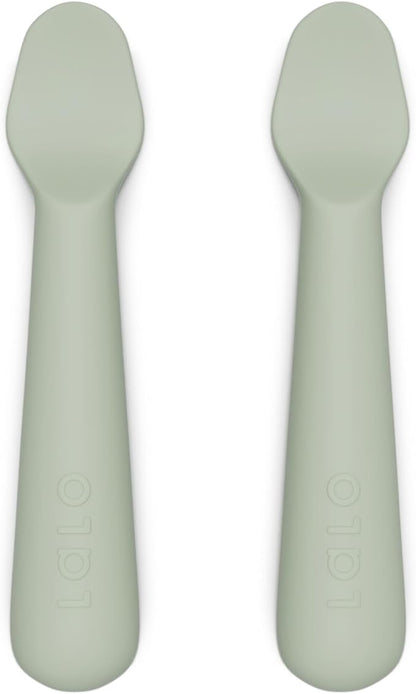 Lalo Little Spoon Set - 2 Piece Baby Spoons Set for Infants & Babies - Made From Food Grade Silicone Dishwasher Safe - Baby Feeding Essentials for Early Stage Mealtime - Sage