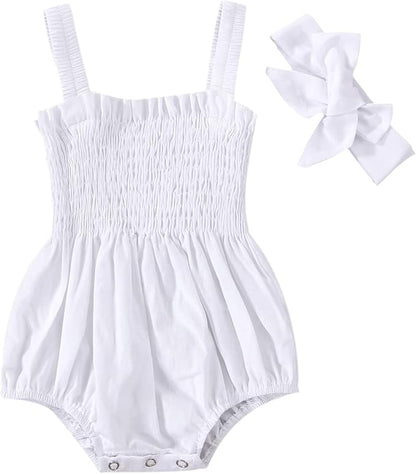 Newborn Baby Girl Bodysuit Sleeveless Halter Frill Romper One-piece Jumpsuit with Headband Summer Clothes Set