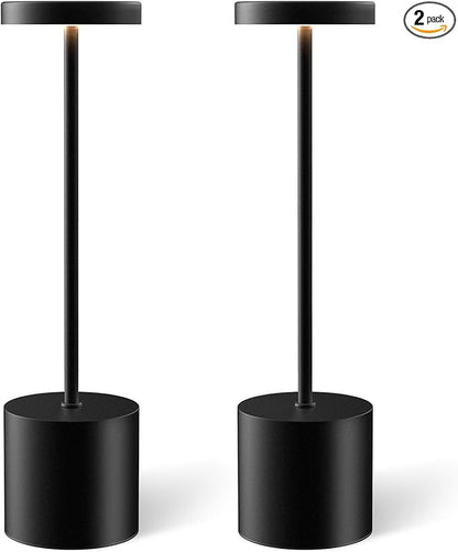 Cordless Table Lamp Set of 2, Rechargeable 5000mAh Battery Powered Outdoor Table Lamps, Portable LED Desk Lamp, 3 Color Dimmable Light for Restaurant, Patio, Bedroom, Bedside Night Lamp(Black)