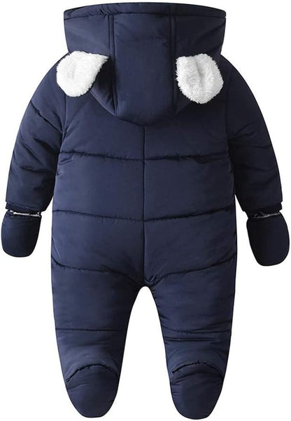 Baby Winter Snowsuit Warm Hooded Coat Onesie Romper Jumpsuit with Footed Gloves for Boys Girls 3-24 Months