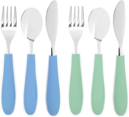 Elk and Friends Kids Silverware with Silicone Handle | Childrens Safe Flatware | Kids Utensils | Spoon + Fork + Knife set | 4 years+ | 6 Pieces
