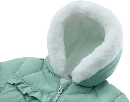 Rokka&Rolla Baby Girls' Water-Resistant Puffer Jacket Hooded Winter Coat with Soft Mini Fur Lining for Newborn Infant Toddler