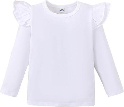 LYSMuch Toddler Baby Girls Long Sleeve Ruffle T Shirt Kids Casual Plain Solid Top Blouse T-Shirt Undershirt
