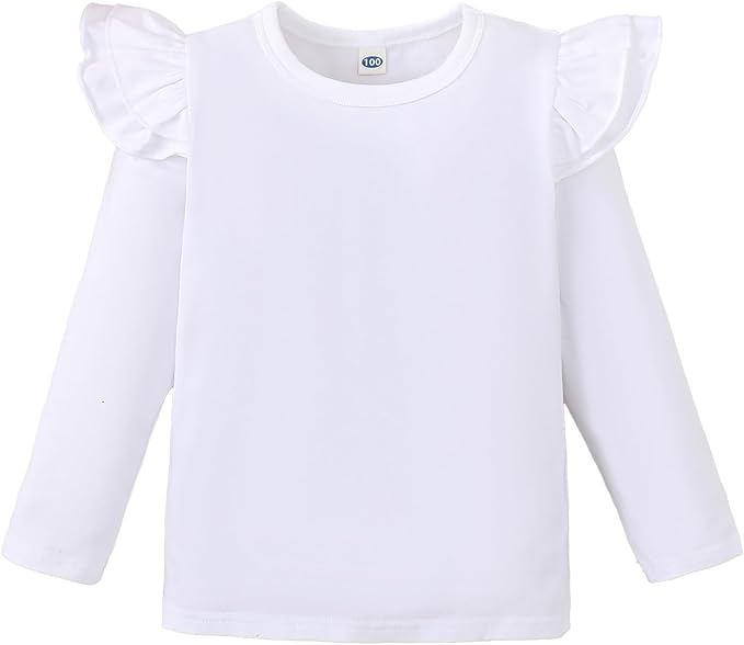 LYSMuch Toddler Baby Girls Long Sleeve Ruffle T Shirt Kids Casual Plain Solid Top Blouse T-Shirt Undershirt