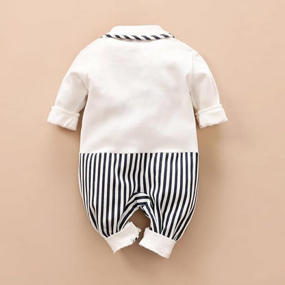 HUAANIUE Newborn Baby Boys Gentleman Romper One Piece Long Sleeve Bowtie Outfit Formal Wear Tuxedo Suit