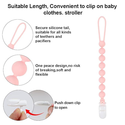Baby Food Grade Silicone Teether Toy with One Piece Design Pacifier Clip Holder,Teething Toys Gift Set for 3 Months+ Boys and Girls,Freezer Safe,BPA Free. (Ice Cream)
