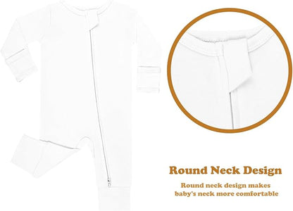 GUISBY Long Sleeve Cotton Pajamas Footless Baby Bodysuits with Zipper and Mittens 3-Pack for Boys Girls