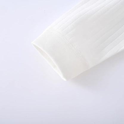 Baby Ribbed Romper and Hat Set with Bear Applique, 100% Cotton Infant Bodysuit, White, Long Sleeve