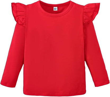 12M-14Y Toddler Baby Girls T Shirt Solid Color Blouse Ruffle Top Cotton Casual Tees Plain Shirt