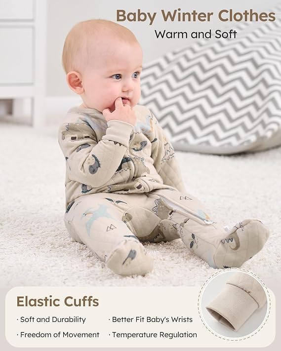 Yoofoss Baby Pajamas Organic Cotton Baby Winter Clothes Warm Newborn Sleepers for 0-3 3-6 6-9 Months, Quilted Footed Pjs