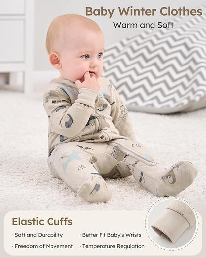 Yoofoss Baby Pajamas Organic Cotton Baby Winter Clothes Warm Newborn Sleepers for 0-3 3-6 6-9 Months, Quilted Footed Pjs