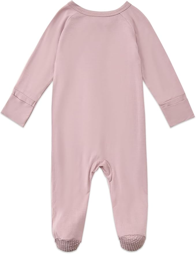 Baby Footed Pajamas with Mittens Rayon from Bamboo 2pcs Newborn Infant 2-way Zipper Pjs Cute Sleeper Outfit