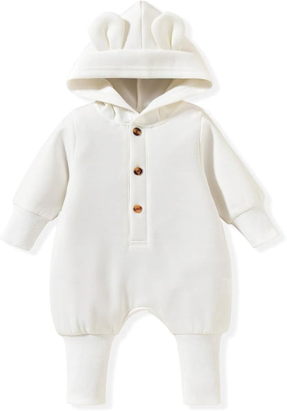 Unisex Baby Hooded Jumpsuit Infant Boy Girl Long Sleeves Romper Fall Winter Spring Outfits Preemie-18 Months