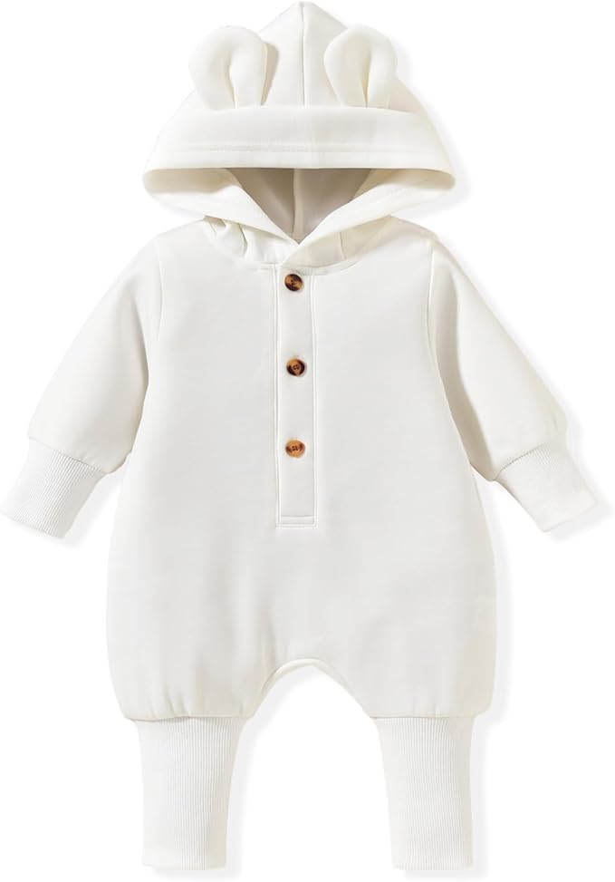 Unisex Baby Hooded Jumpsuit Infant Boy Girl Long Sleeves Romper Fall Winter Spring Outfits Preemie-18 Months