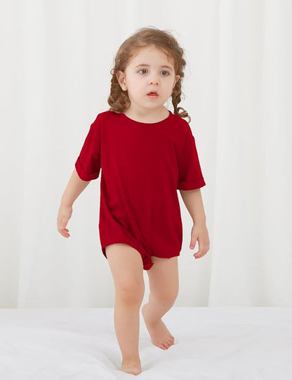 Jimonda Baby Boy Girl Bubble Romper Solid Color Bodysuit Short Sleeve Organic Cotton T-Shirt