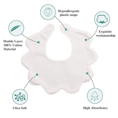 JANGANNSA 3 PCS White Flower Baby Bibs Infant Burp Clothes for Baby Girls Saliva Towel Cotton Infant Toddler Girls Bibs (3PCS-White)