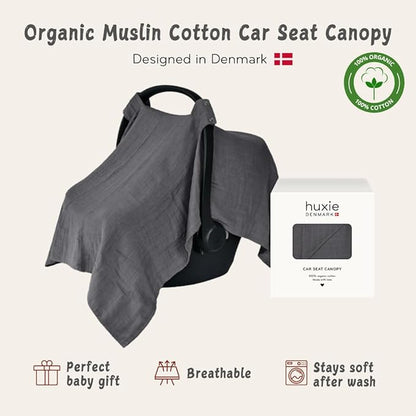 Car Seat Cover Baby - Organic Cotton - Carseat Covers Baby - Carseat Cover - Car Seat Canopy - Carseat Canopy - 100% Muslin Cotton, 43" x 32" (Soft Grey)