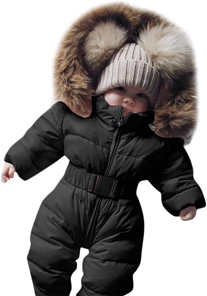 Baby Boys Girls One-Piece Snowsuit Winter Padded Coat Hooded Ski Suit Full Zip Insulated Jacket Jumpsuit Ski Clothes