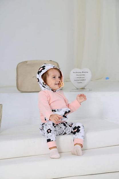 Eghunooy Baby Girl Clothes Long Sleeve Floral Hoodie Sweatshirt Pants with Pocket Headband Outfit Sets