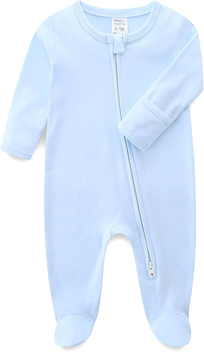 Baby Romper 100% Organic Cotton Pajamas One Piece Long Sleeve Zipper Footie Onesie for 0~12M Baby