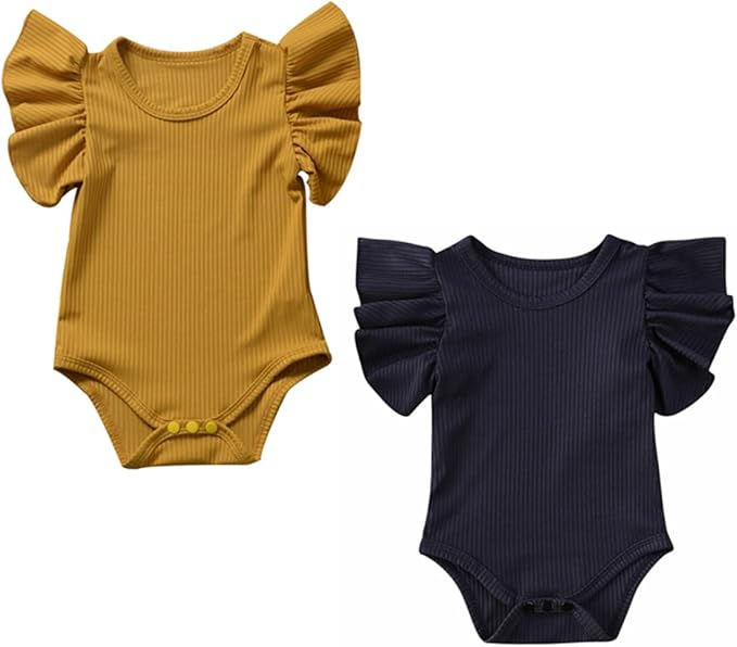 Newborn Infant Baby Girl Solid Ruffle Romper Bodysuit Jumpsuit Casual Clothes One Piece Outfit