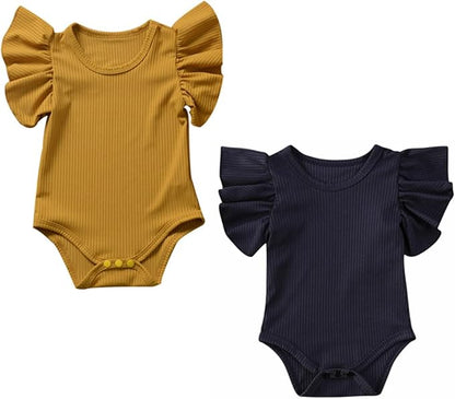 Newborn Infant Baby Girl Solid Ruffle Romper Bodysuit Jumpsuit Casual Clothes One Piece Outfit
