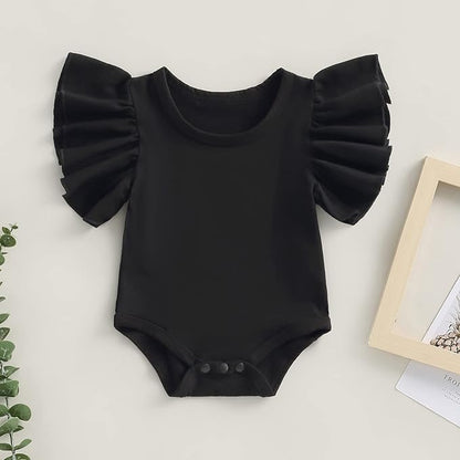 Newborn Infant Baby Girl Solid Ruffle Romper Bodysuit Jumpsuit Casual Clothes One Piece Outfit