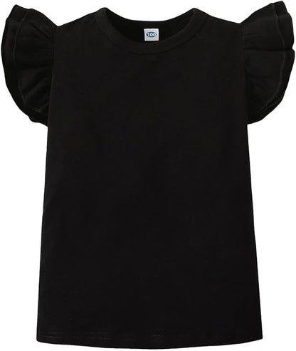 12M-14Y Toddler Baby Girls T Shirt Solid Color Blouse Ruffle Top Cotton Casual Tees Plain Shirt