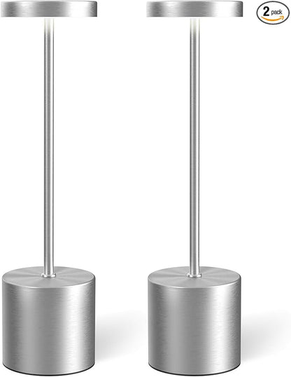 Cordless Table Lamp Set of 2, Rechargeable 5000mAh Battery Powered Outdoor Table Lamps(Silver)