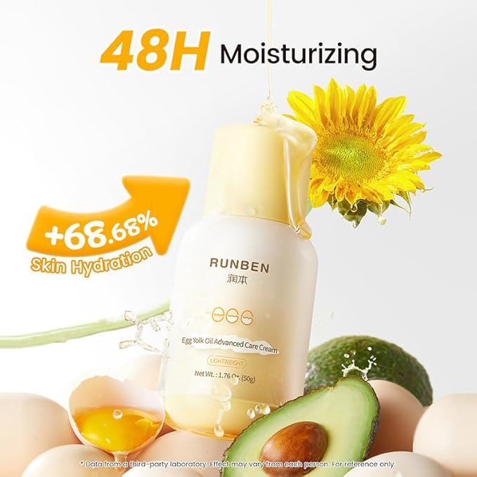 RUNBEN Baby Face Cream with Egg Yolk Oil, 48H Deep Moisturizing, Gentle & Non-Greasy Kids Face Lotion, Dry & Sensitive Skin Care for Baby, Fragrance-Free, 1.76 oz