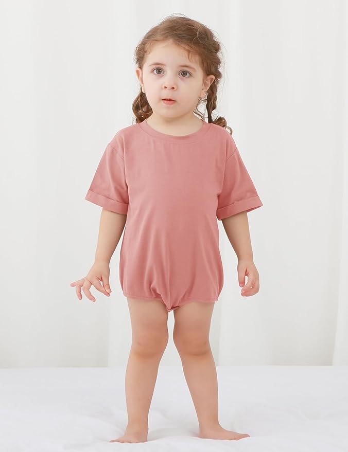 Jimonda Baby Boy Girl Bubble Romper Solid Color Bodysuit Short Sleeve Organic Cotton T-Shirt