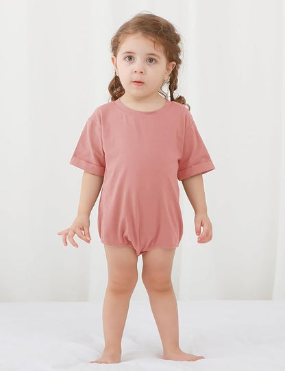 Jimonda Baby Boy Girl Bubble Romper Solid Color Bodysuit Short Sleeve Organic Cotton T-Shirt