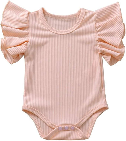 Newborn Infant Baby Girl Solid Ruffle Romper Bodysuit Jumpsuit Casual Clothes One Piece Outfit
