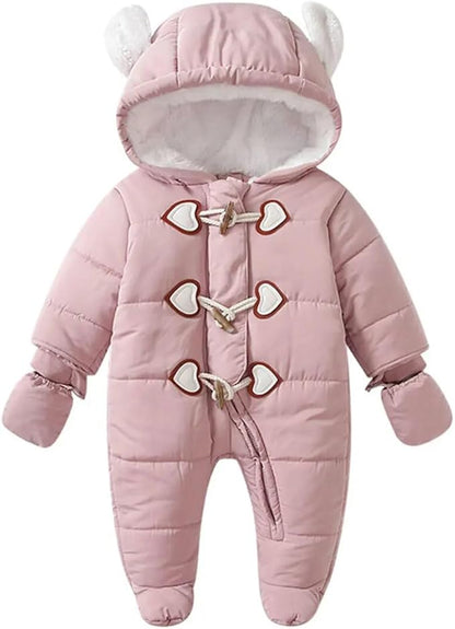 Simplee kids Baby Infant Boys Girls Snowsuit Winter Hooded Footed Warm Jumpsuit Outerwear with Gloves for 3-24 Months