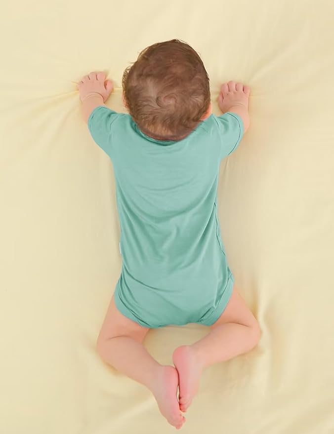 Bamboo Rayon Baby Bodysuit,Short Sleeve Bodysuits Solid Color Outfits for Infant Boys Girls Soft Clothes